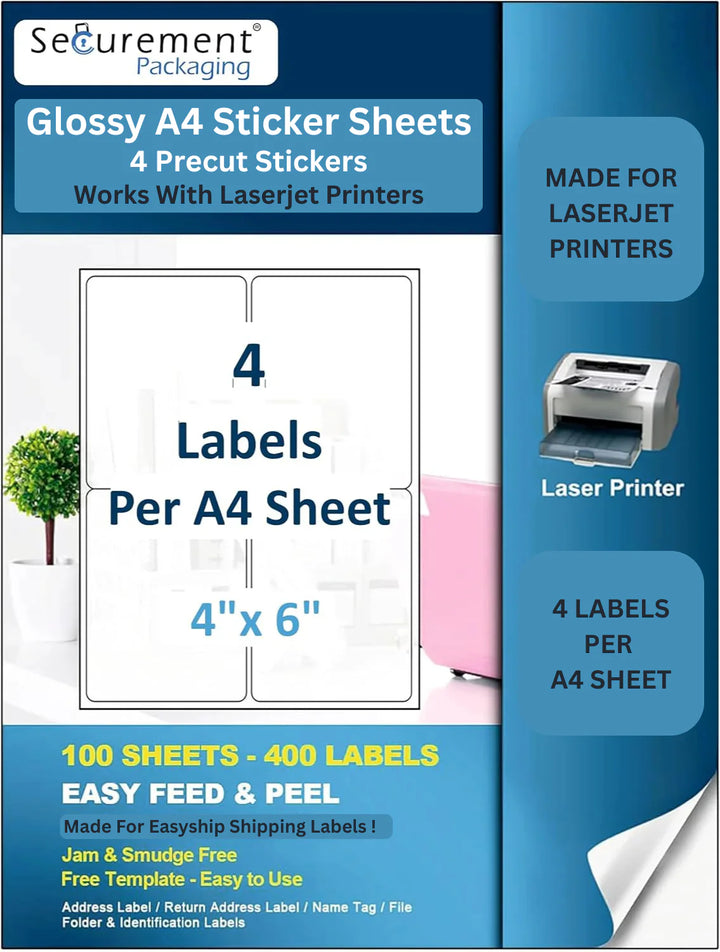 A4 Sticker Sheets with 4 cut (Glossy Paper)